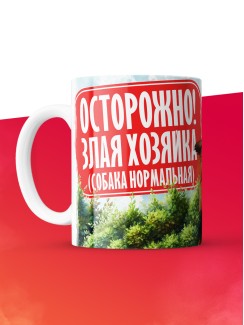 Кружка с приколом Осторожно злая хозяйка, белая, 330 мл