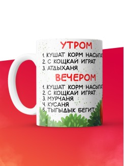 Кружка с приколом Расписание кота, белая, 330 мл