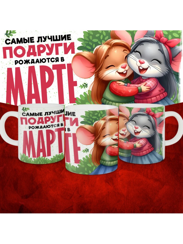 Кружка с принтом, Самые лучшие подруги рождаются в Марте, белая, 330 мл  Саратов