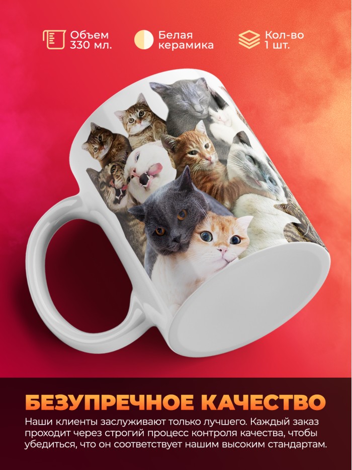 Кружка с принтом: Мы, котики, мем, белая, 330 мл.  Саратов