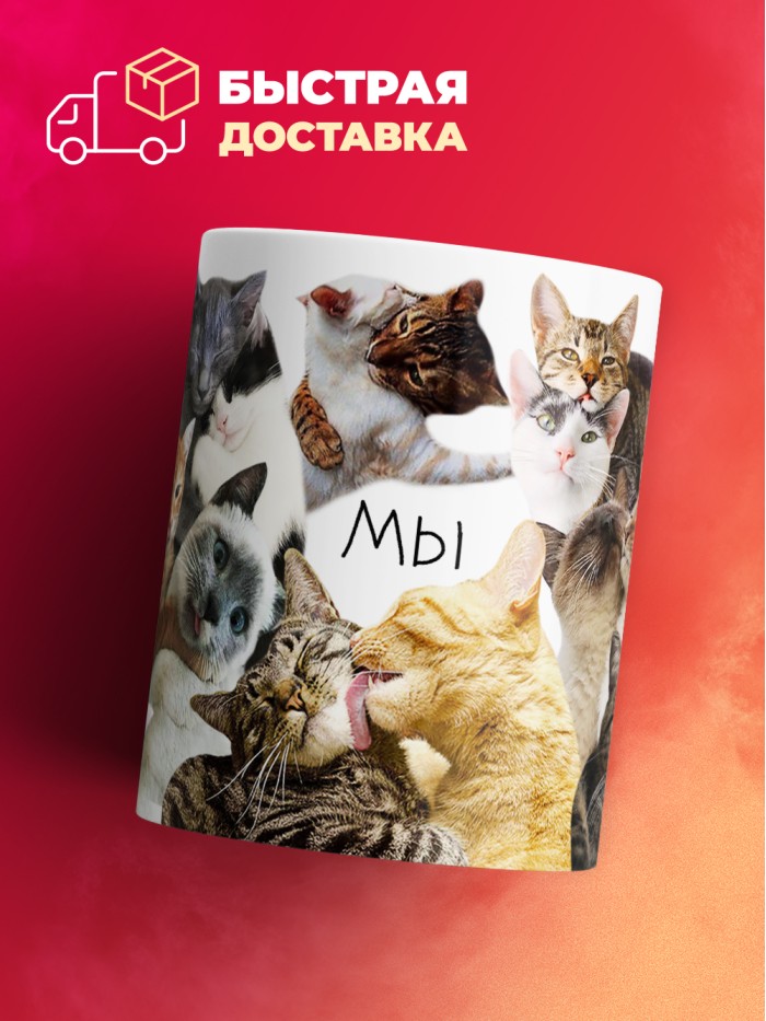 Кружка с принтом: Мы, котики, мем, белая, 330 мл.  Саратов