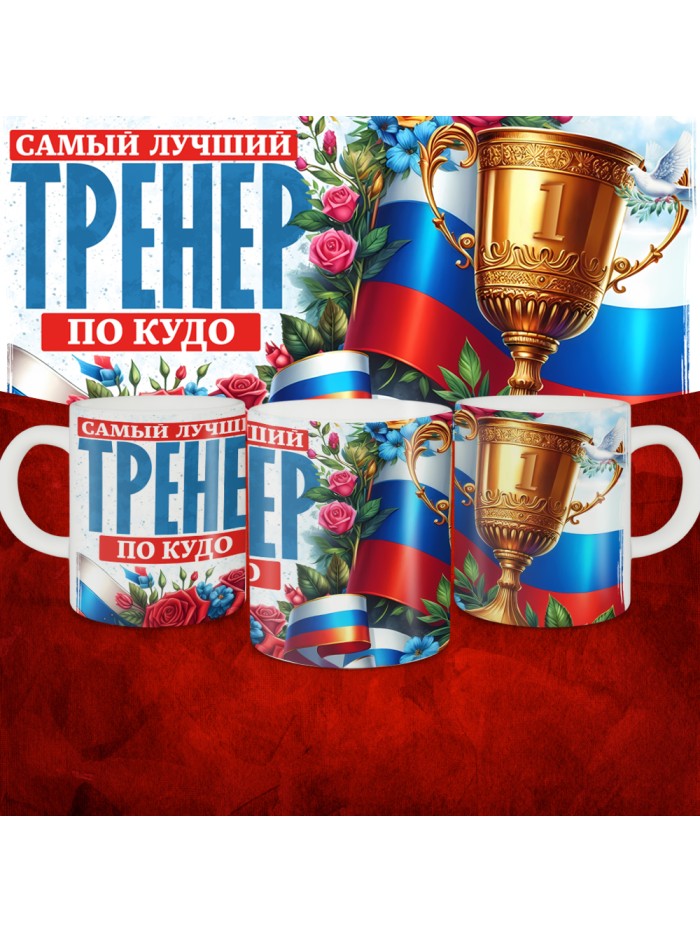 Кружка с принтом: Самый лучший тренер по По Кудо, белая, 330 мл  Саратов