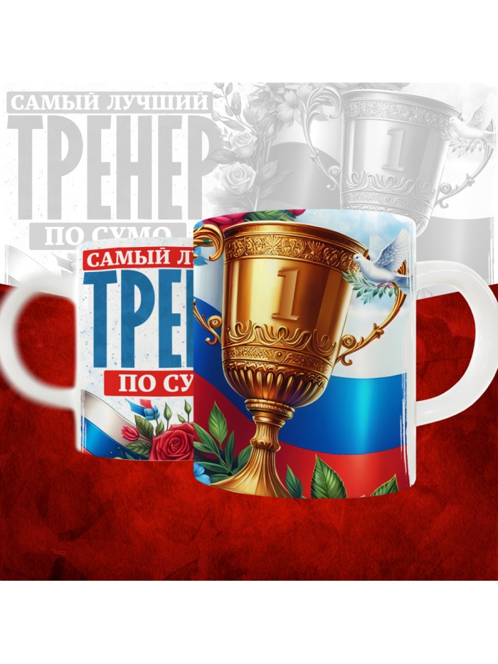 Кружка с принтом: Самый лучший тренер по По Сумо, белая, 330 мл  Саратов